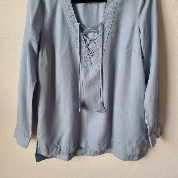 J. Jill Blue Long Sleeve Lace Up Chambray Blouse - Picture 5 of 12